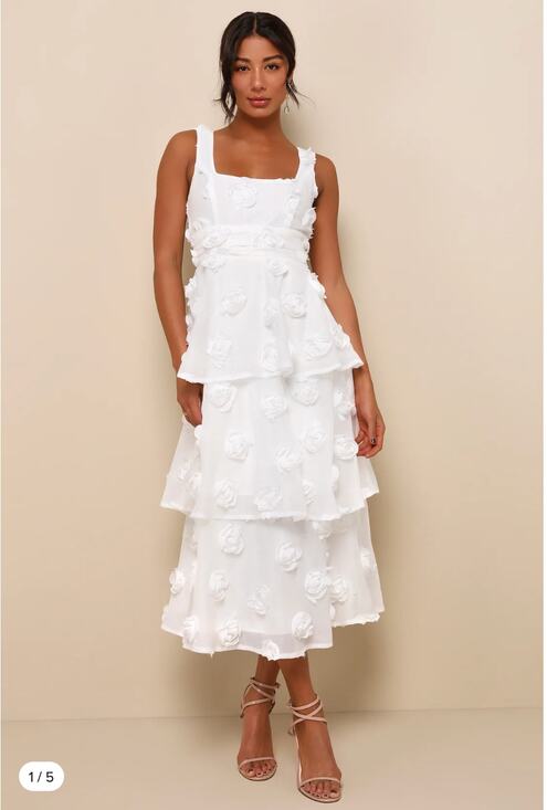 Lulus Dresses & Skirts - Lulus White Rosette Applique Tiered Maxi Dress Size Medium